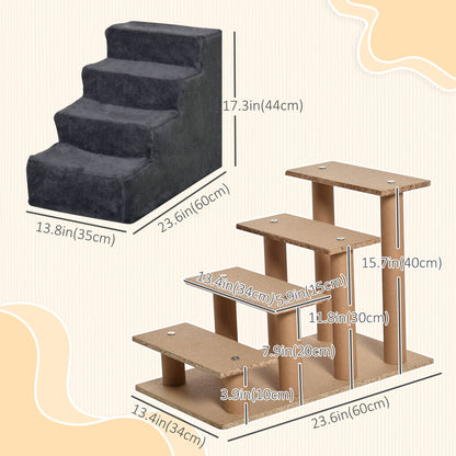 4-Step Dog Ramp for Sofa, Bed, and Couch, with Removable Cover, Light Grey