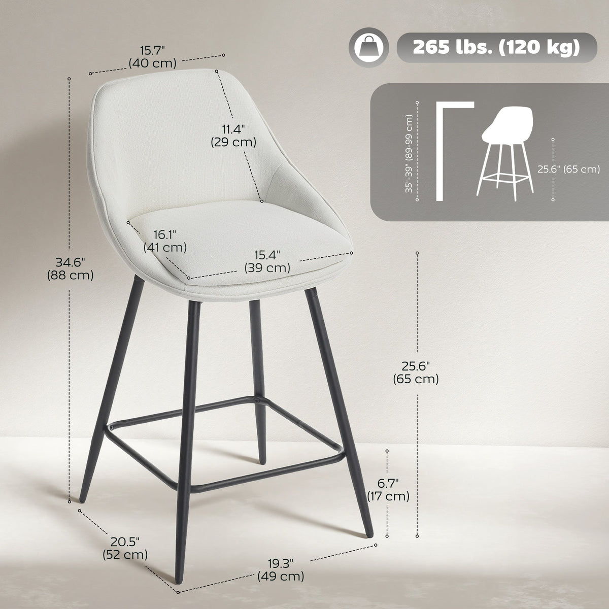 26" Counter Height Barstools Set of 2, Upholstered Swivel Bar Stools with Backrests and Armrests, Dark Grey