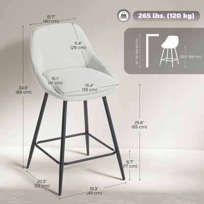 26" Counter Height Barstools Set of 2, Upholstered Swivel Bar Stools with Backrests and Armrests, Dark Grey