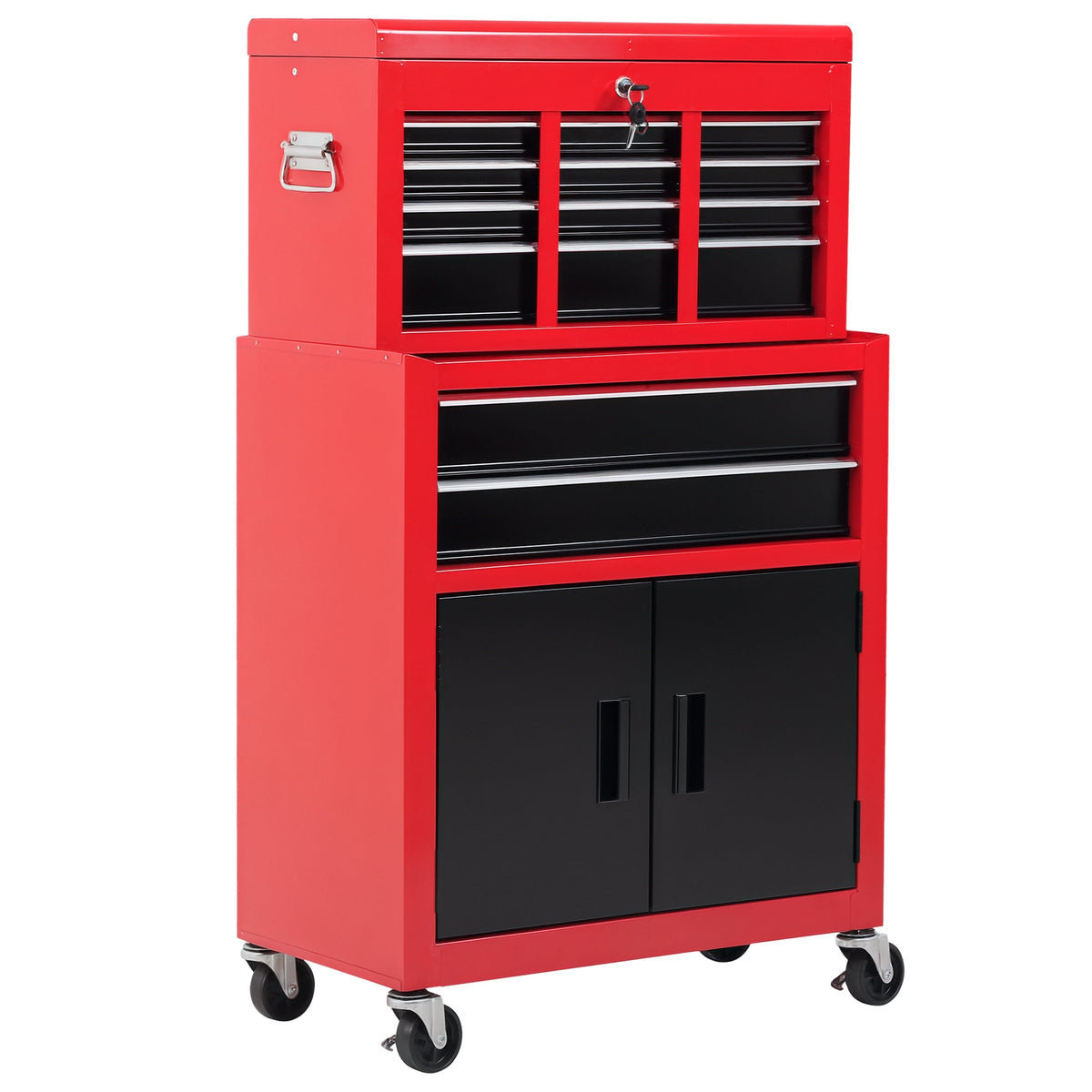 6-Drawer Rolling Tool Chest, 2 in 1 Lockable Storage Cabinet with Hooks, Metal Tool Box for Garage, Workshop, Black