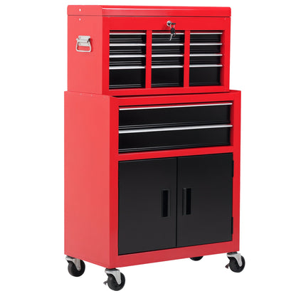 6-Drawer Rolling Tool Chest, 2 in 1 Lockable Storage Cabinet with Hooks, Metal Tool Box for Garage, Workshop, Black