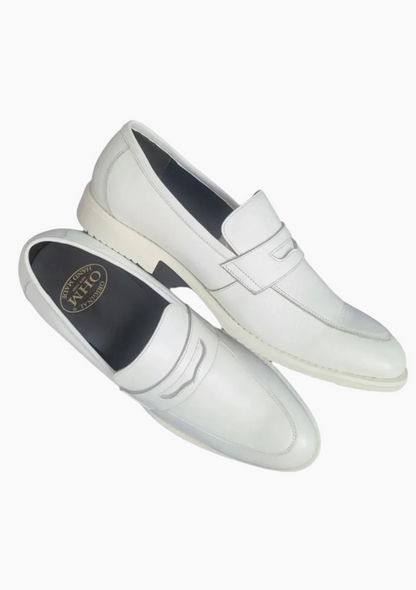 OHM Royal White Penny Loafer Leather Shoes