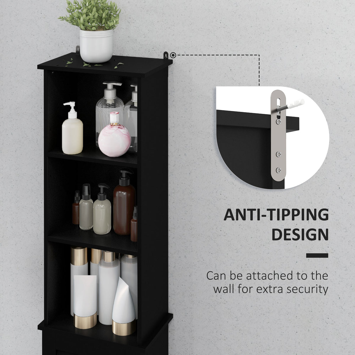 Tall Bathroom Storage Cabinet, Freestanding Linen Tower with 3-Tier Open Adjustable Shelf, White