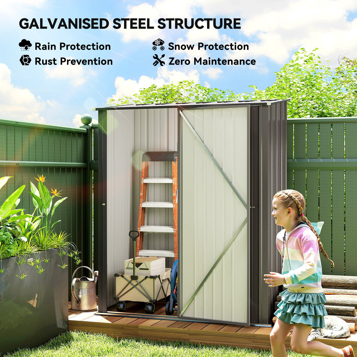 5' x 3' Outdoor Storage Shed, Steel Garden Shed with Single Lockable Door, Tool Storage Shed for Backyard, Black