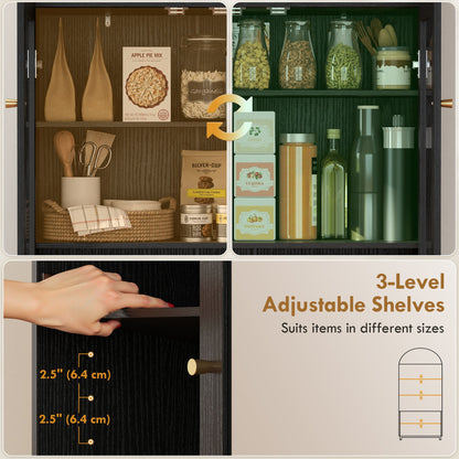 Arched Kitchen Pantry Cabinet, 71" Tall Farmhouse Kitchen Storage Cabinet with Acrylic Glass Doors, Oak