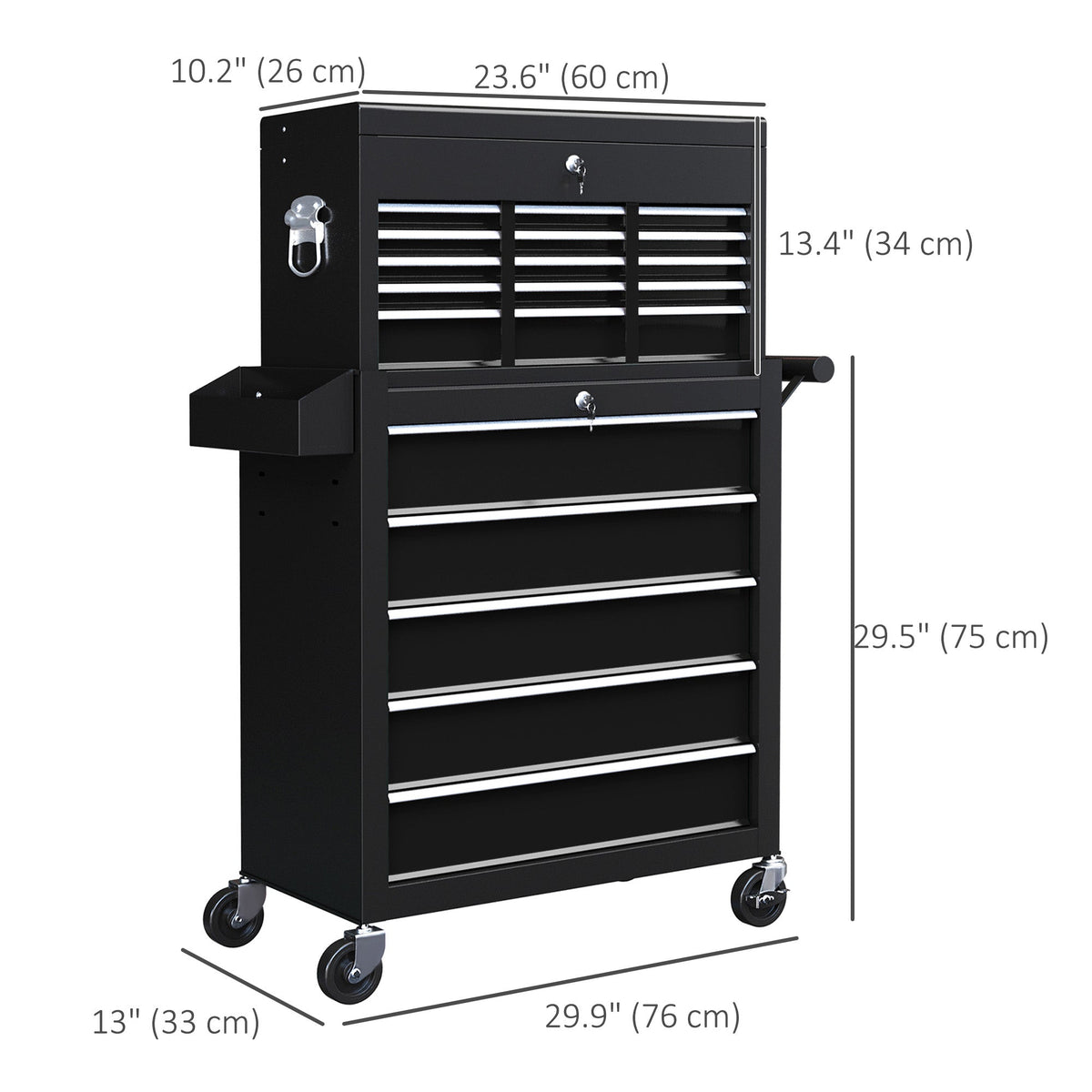 14 Drawer Rolling Tool Chest, Lockable Tool Storage Cabinet with Detachable Top Toolbox, Protective Liner, Black