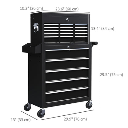 14 Drawer Rolling Tool Chest, Lockable Tool Storage Cabinet with Detachable Top Toolbox, Protective Liner, Black