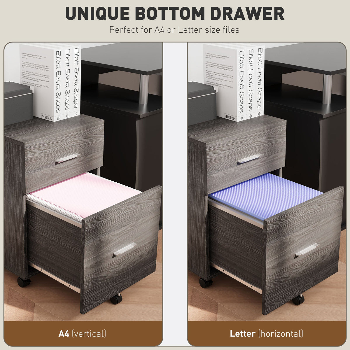 Mobile Filing Cabinet, Vertical File Cabinet with 2 Drawers, Wheels, for Letter or A4 File, Natural