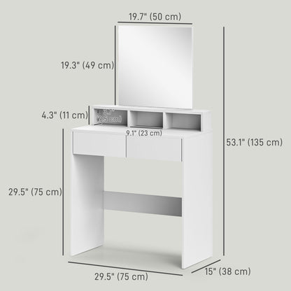 Makeup Vanity Desk with Mirror, for Bedroom, Modern Dressing Table with Drawers, Compartments, White