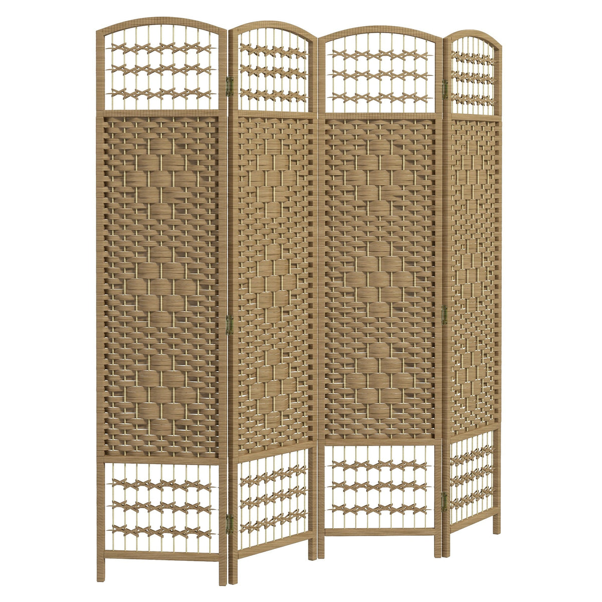 4 Panel Folding Room Divider, Portable Privacy Screen, Wave Fiber Room Partition for Home Office, Black