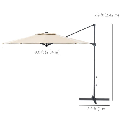 10 FT Cantilever Umbrella, Aluminum Hanging Offset Umbrella with 360°Rotation, Crank, Tilt, Cross Base, Grey