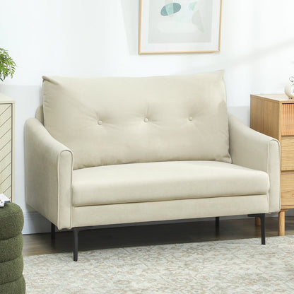2 Seater Sofa, Small Modern Couch with High-Resilience Foam, Thicken Padding, Button Tufted, Cream White