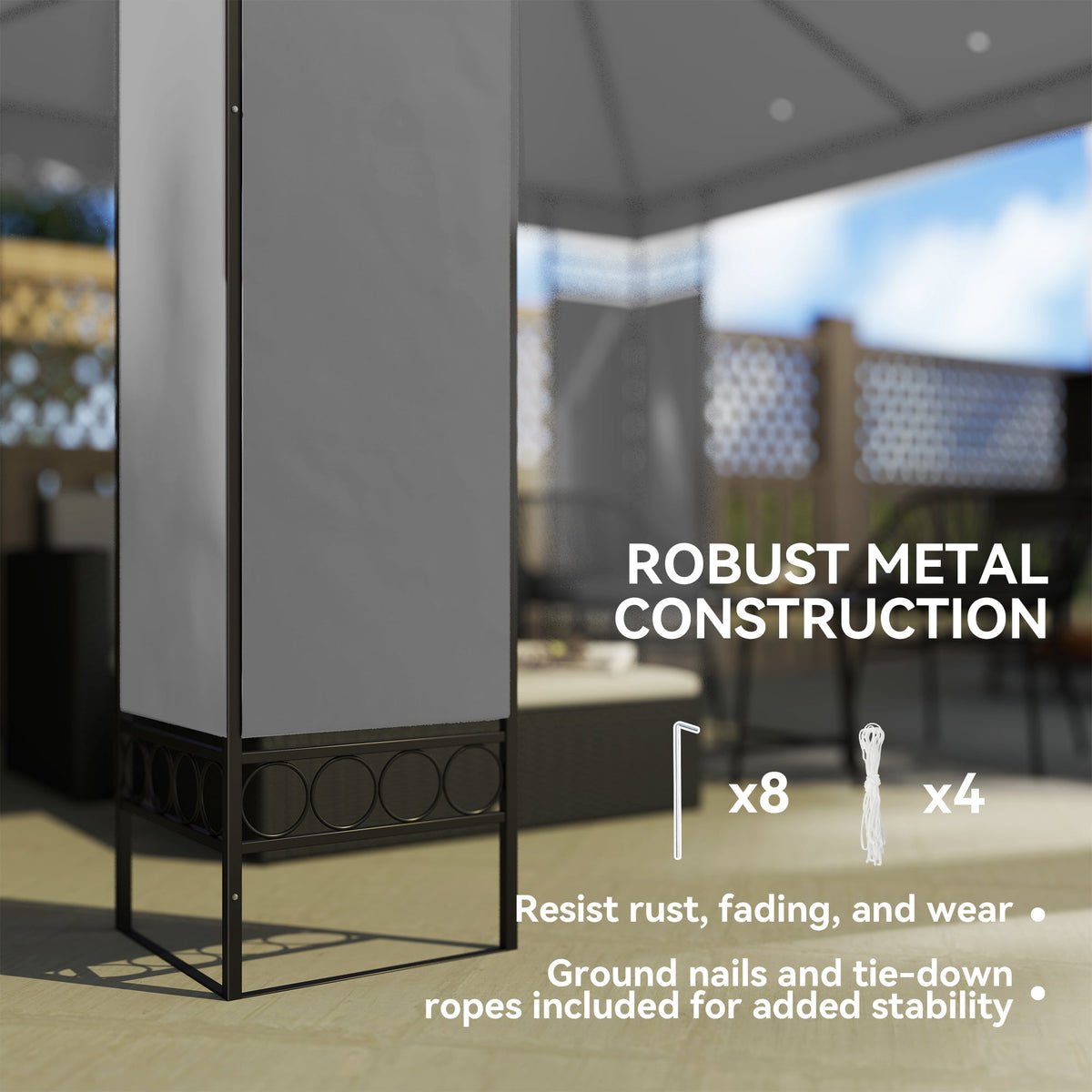 10 x 10 FT Canopy Gazebo, Double Roof Patio Gazebo with Screen Panels and Metal Frame for Deck, Backyard, Khaki