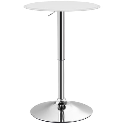 Modern Round Bar Table Adjustment Height Home Pub Bistro Desk Faux Leather Covered Wooden Top Chrome Base Black