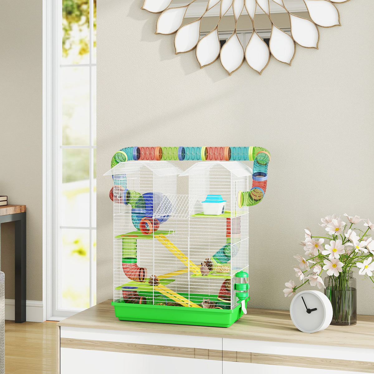 18.5" Hamster Cage, 5 Tiers Small Animal House with Tunnel Tube System, Exercise Wheel, Water Bottle, Blue