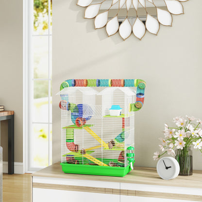 18.5" Hamster Cage, 5 Tiers Small Animal House with Tunnel Tube System, Exercise Wheel, Water Bottle, Blue