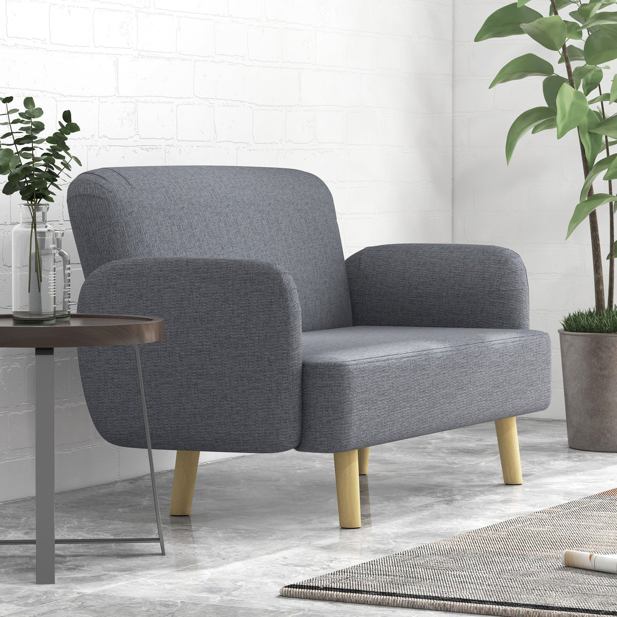 Velvet Feel Fabric 2 Seater Sofa, Small Sofa Loveseat with 8.3" Thick Padding and Wood Legs, Black