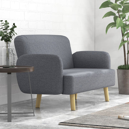 Velvet Feel Fabric 2 Seater Sofa, Small Sofa Loveseat with 8.3" Thick Padding and Wood Legs, Black