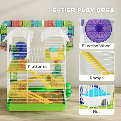 18.5" Hamster Cage, 5 Tiers Small Animal House with Tunnel Tube System, Exercise Wheel, Water Bottle, Blue