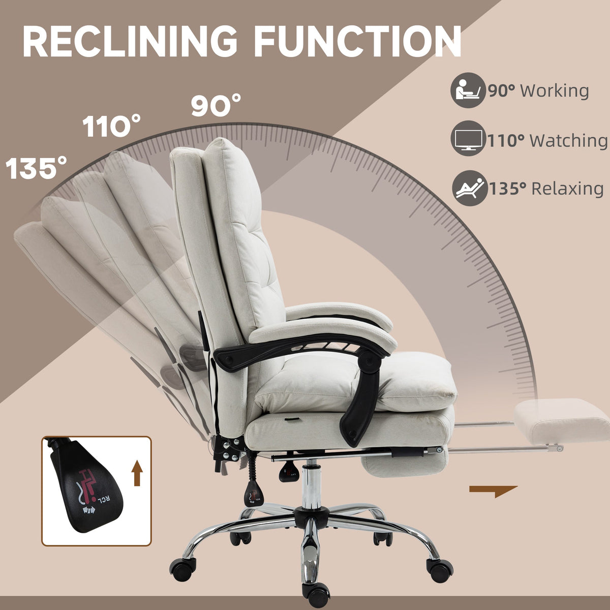 Executive Office Chair with 6-Point Massage, Microfibre Reclining Computer Chair with Footrest, Black