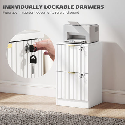 Lockable Filing Cabinet with 2 Fluted Drawers, File Cabinet with Adjustable Hanging Rails for A4 Letter Files, Black