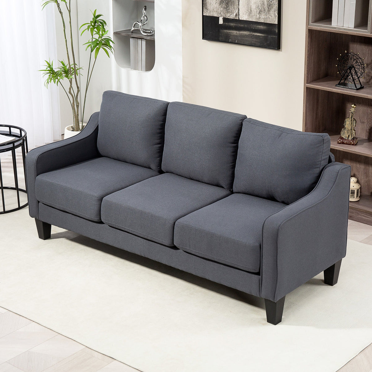 3 Seater Sofa, Modern Couch with Pocket Spring, Linen Upholstered, Thick Padded, Beige