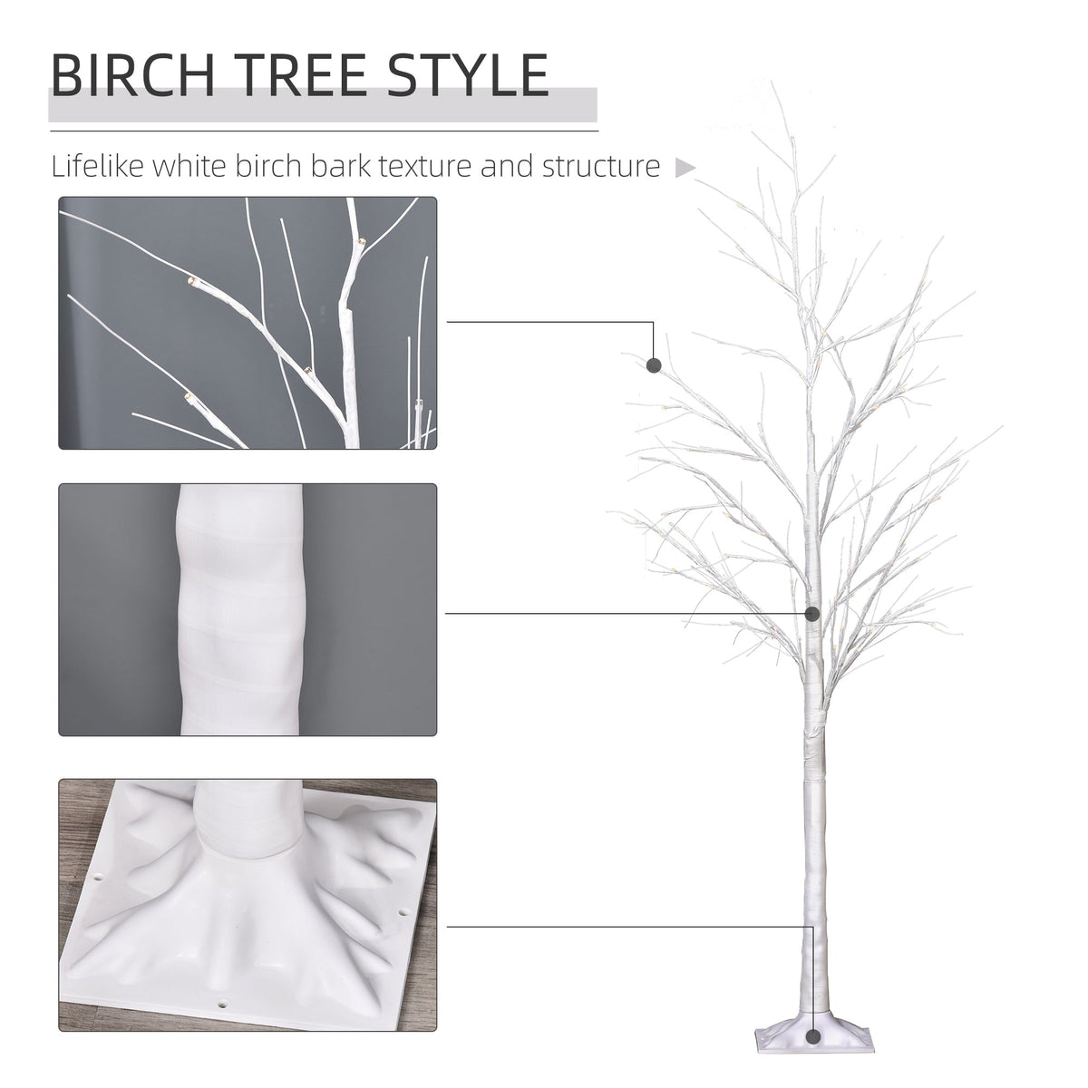 5FT Garden Birch Tree Light with 58 Warm LEDs and 8 Light Modes, DIY Artificial Tree Lamp for Outdoor and Indoor Birthday Wedding Party