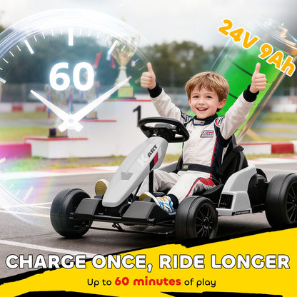 24V Electric Go Kart with Dual 150W Motors, Adjustable Seat & 11.2MPH High Speed, Slow Start, 5-Point Harness, Blue