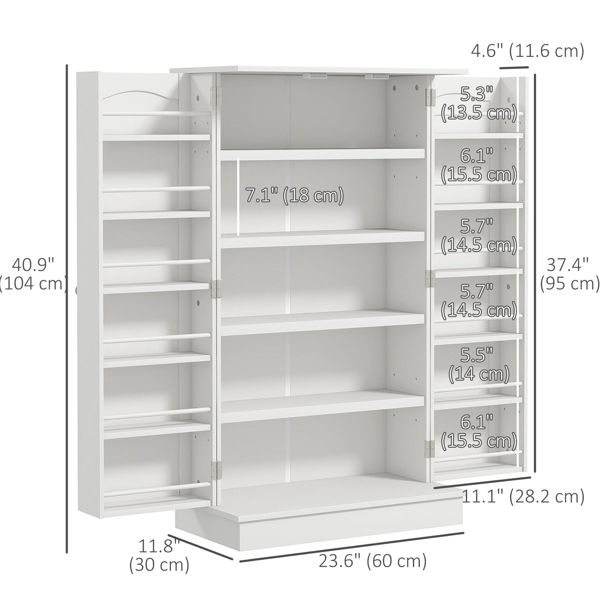 Freestanding Pantry Cabinet 41 Inch Kitchen Pantry with Spice Racks and Adjustable Shelves for Home Use, White