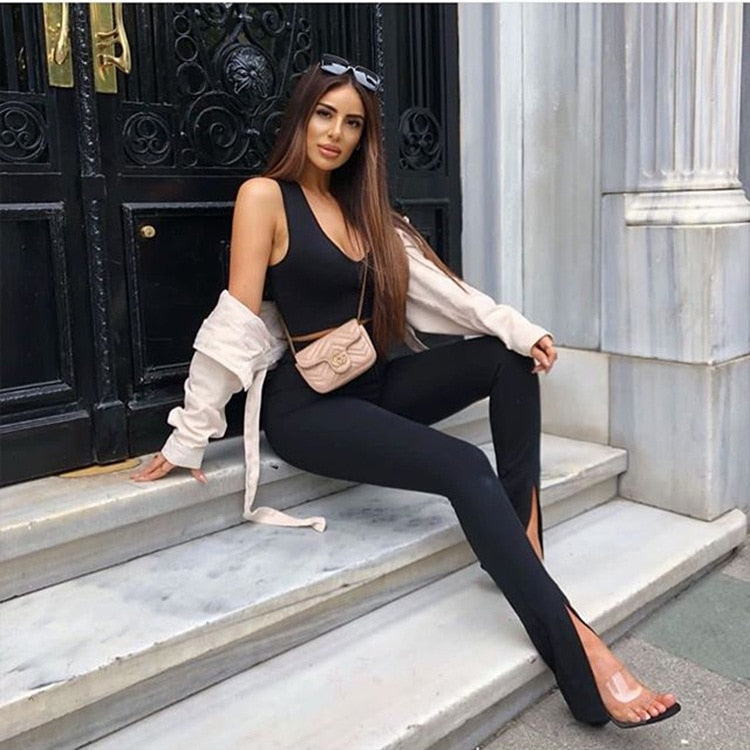 Cut Bottom Stretch Pants