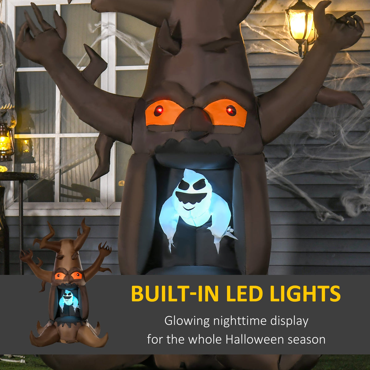 Inflatable Halloween Decoration Haunted Tree with White Ghost, Blow-Up Outdoor LED Display for Lawn, Garden, Party