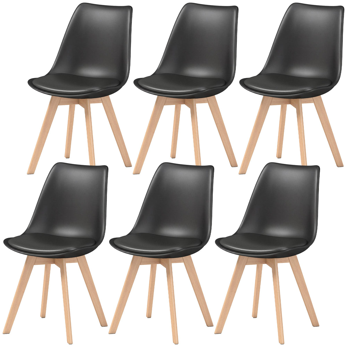Modern Dining Table Chairs Set of 4, Rubber Wood Kitchen Table Chairs with PU Leather Cushion for Living Room, Bedroom