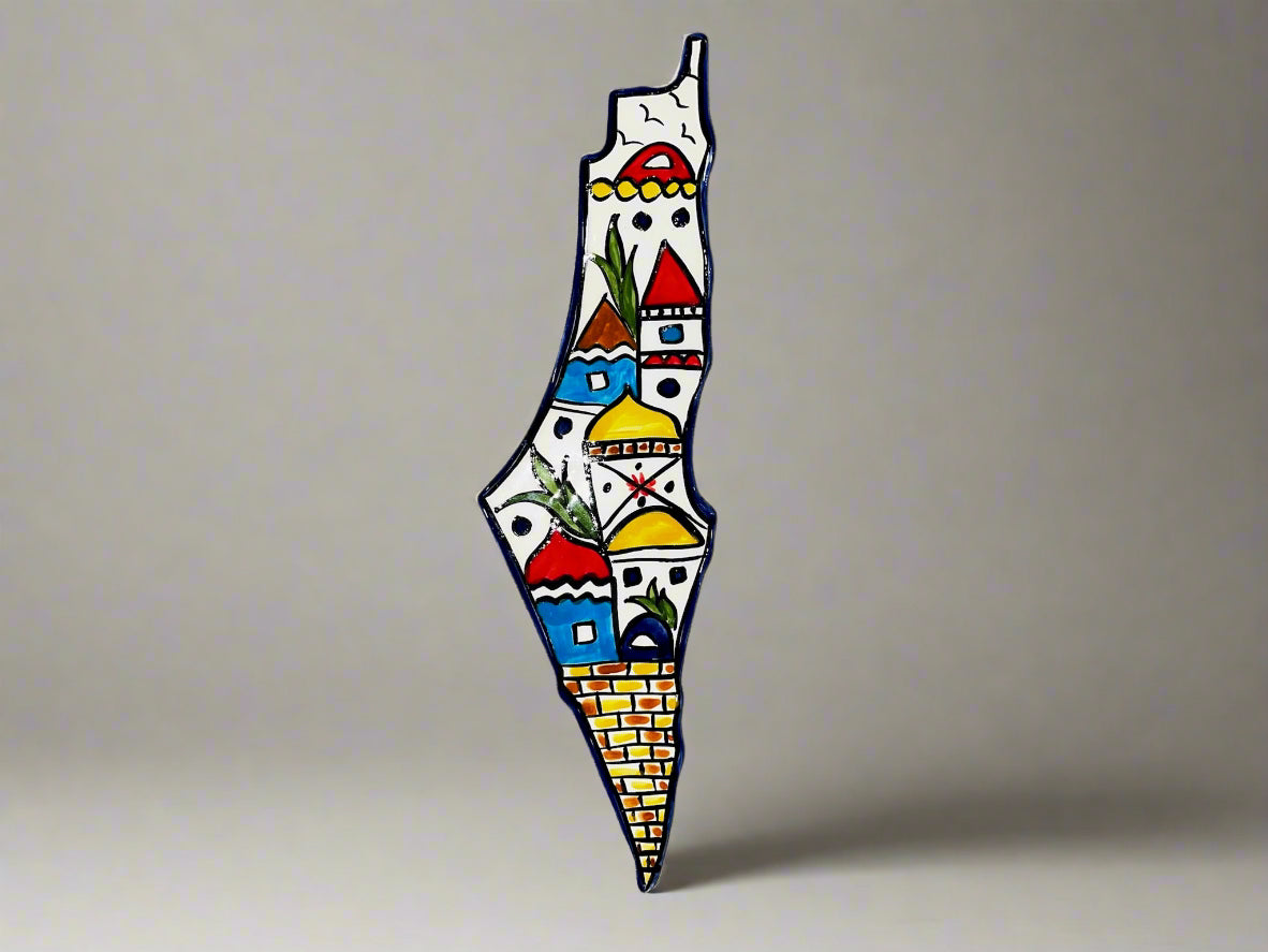 Handcrafted Ceramic Palestine Map Wall Decor – Large Authentic Hebron Pottery
