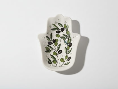 Handmade Ceramic Hamsa Palm-Shaped Dish – 7” Serving Plate