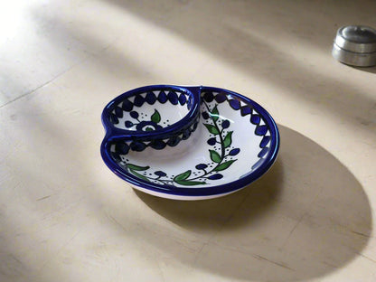 Handcrafted Ceramic Olive & Oil Appetizer Plate | Serving dish | Available in Various Patterns