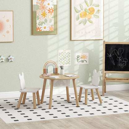 3 Pieces Kids Table and Chair Set, Activity Table and Chair Set with Bear-Shaped Chairs, Mesh Bag