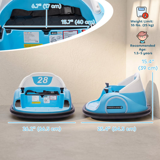 12V Bumper Car for Toddlers, Ride On Car with 360 Degree Remote Control, Lights Music Horn, for 1.5-5 Years, Light Blue