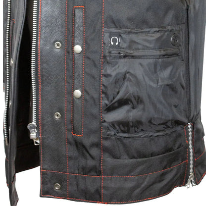 Open Road Men's Upside Leather with Red Stitched Diamonds Vest