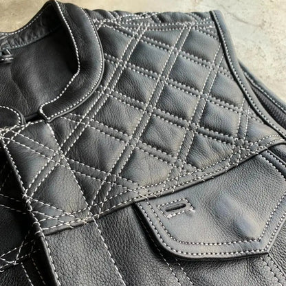 Open Road Men's Upside Leather with White Stitched Diamonds Vest