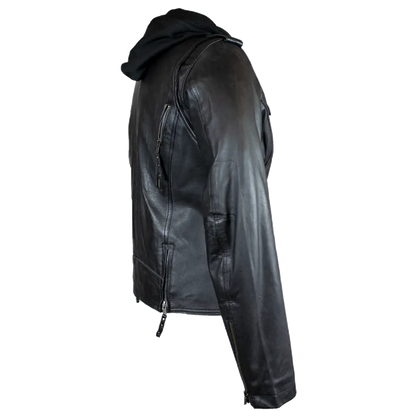 Open Road Women's Hooded Classic Leather Motorcycle Jacket