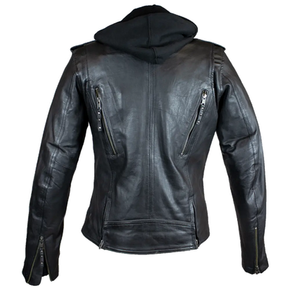 Open Road Women's Hooded Classic Leather Motorcycle Jacket