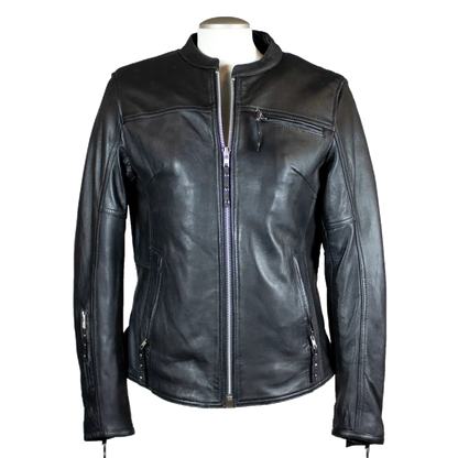 Open Road Women's Racer Leather Motorcycle Jacket