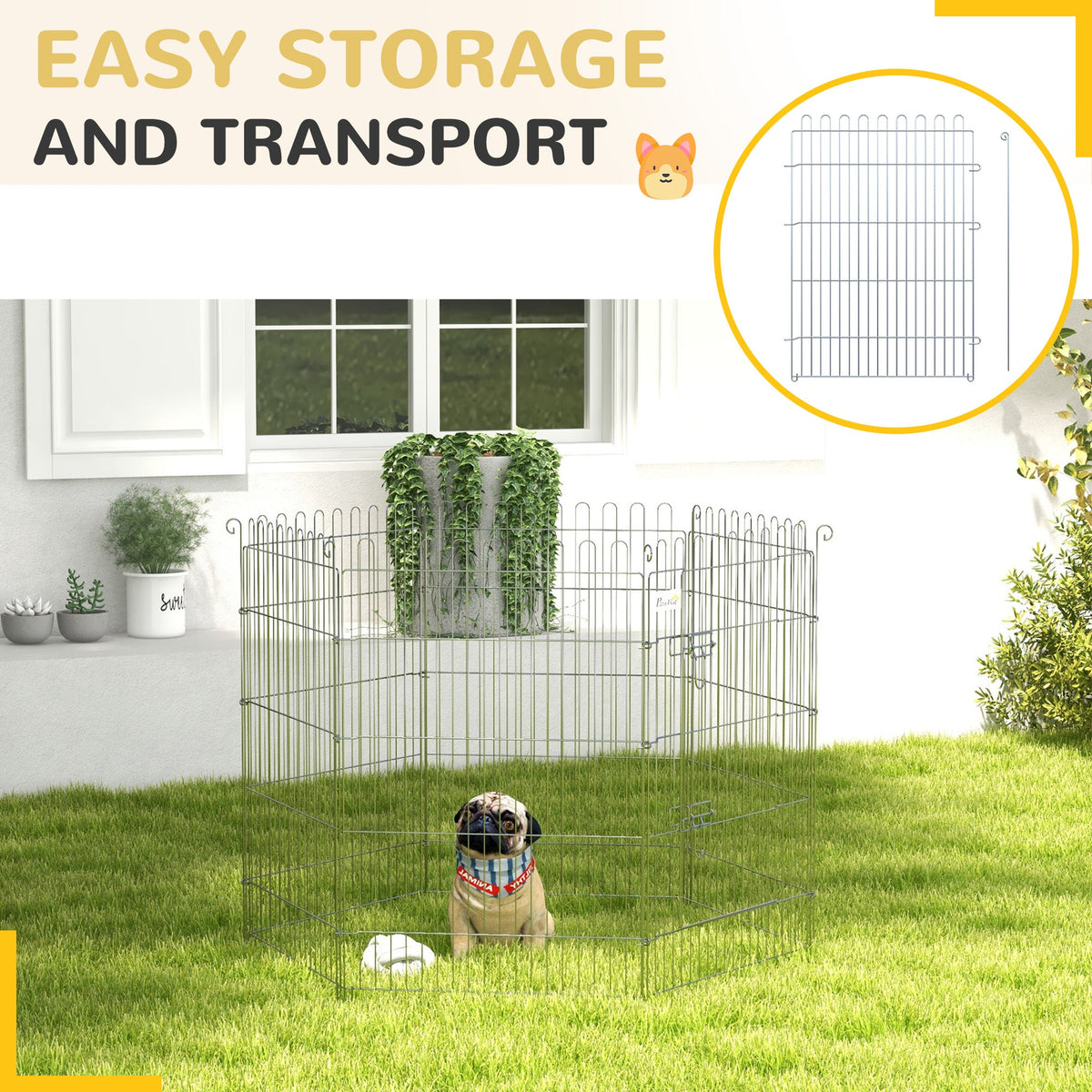 24inch 8-Panel Dog Playpen Octagon Pet Exercise Playpen Crate Foldable Dog Cage Pen Puppy Kennel, Black