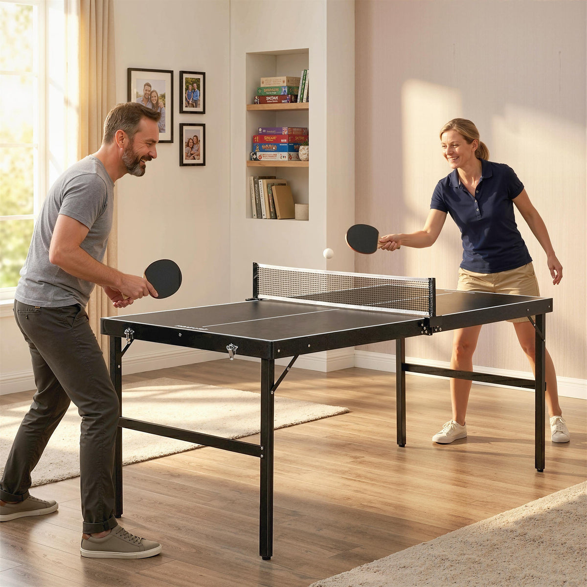 Mini Folding Table Tennis Table with Aluminium Frame, Portable Outdoor Ping Pong Table with Net for Indoor Outdoor Garden Camping, Black