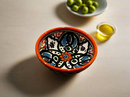 Handcrafted Ceramic Sauce & Dip Bowls – 3.5 Inch | Kuffiyeh, Blue & Yellow, Orange Designs