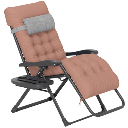 Padded Folding Recliner Chair, Patio Lounger with Cupholder, Adjustable Backrest, Removable Cushion, Black