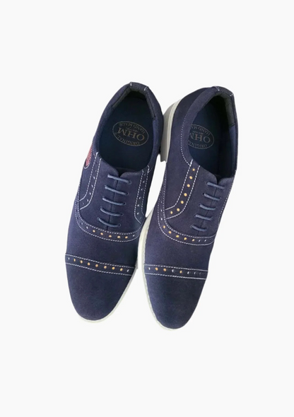 OHM Oxford Shoes in Italian Blue Leather with Perforation