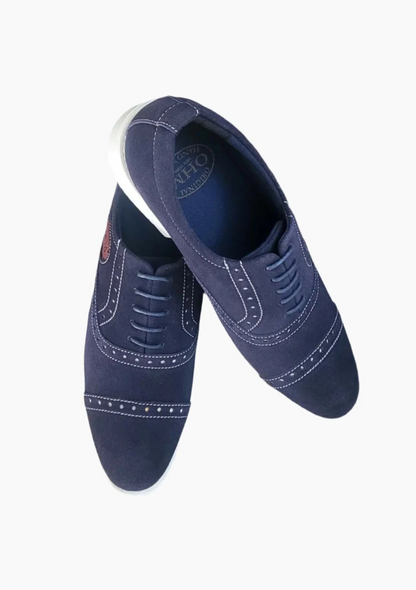 OHM Oxford Shoes in Italian Blue Leather with Perforation