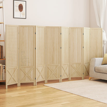 4.7' 3 Panel Wooden Room Divider with Pegboard Display, Folding Privacy Screen for Home Office, Natural