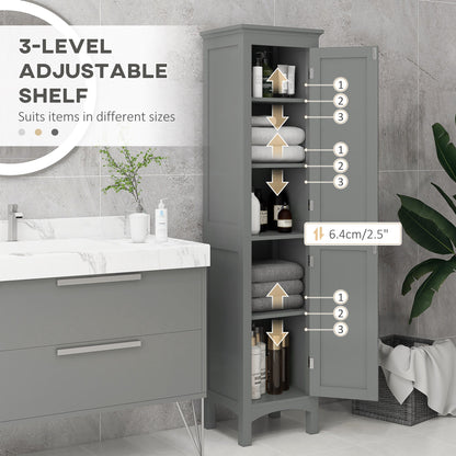 Tall Bathroom Cabinet, Freestanding Storage Organizer with Adjustable Shelves and Cupboards, 15" x 13" x 63", Black